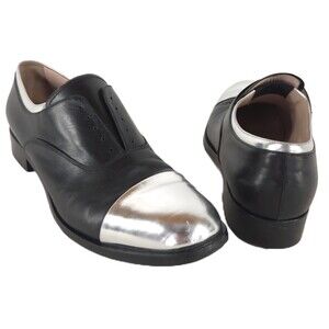 Miu Miu Cap Toe Oxford Shoes 40 EU 10 US Womens Black Silver Laceless $695